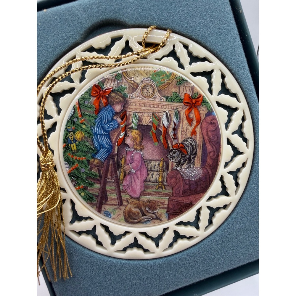 Lenox Christmas Memories Pierced Porcelain Ornament Victorian Fireplace Scene